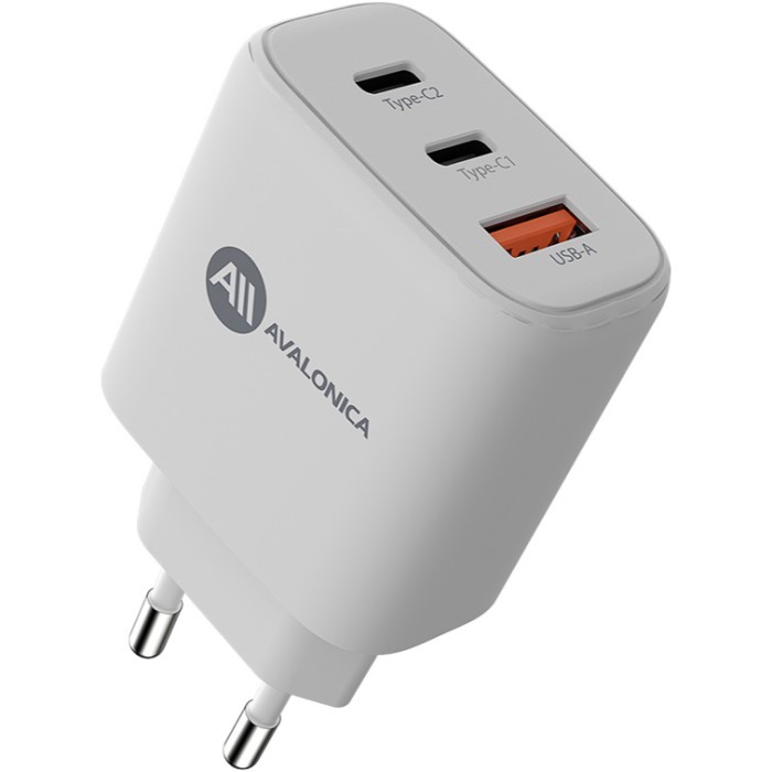 Сетевое ЗУ 1USB/2Type-C 3A AVA AVA-WCH-010, белое, 65Вт