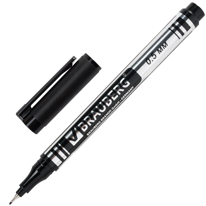 Маркер перманентный 0,5мм черный "Jet" супертонкий метал. након. BRAUBERG арт.150507