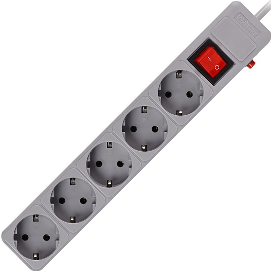 Сетевой фильтр SMARTBUY SBSP-5-50-G, серый, 16А, 3500 Вт, 5 гнезд, с з/ш, земля, ПВС 3x1.0 мм²