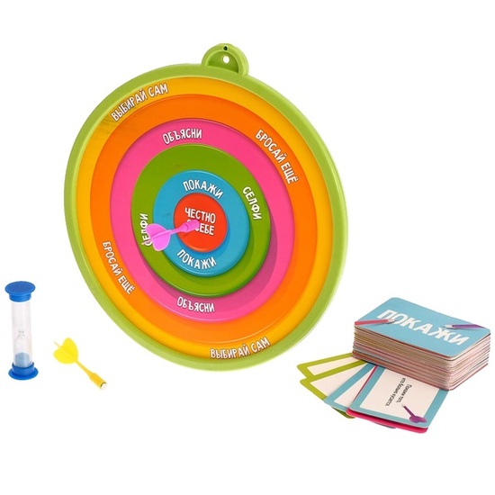 Настольная игра на объяснение слов «Бросай и отвечай»: дартс, песочные часы, карточки