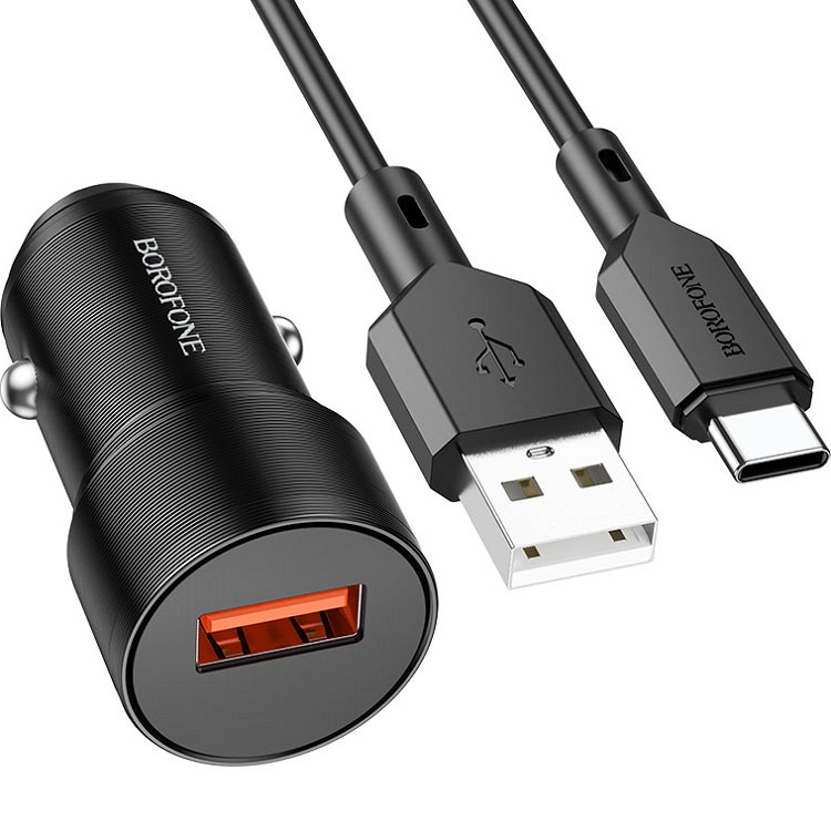 Авто ЗУ 1USB BOROFONE BZ19A, Wisdom, 18Вт, QC3.0, Type-C, черный