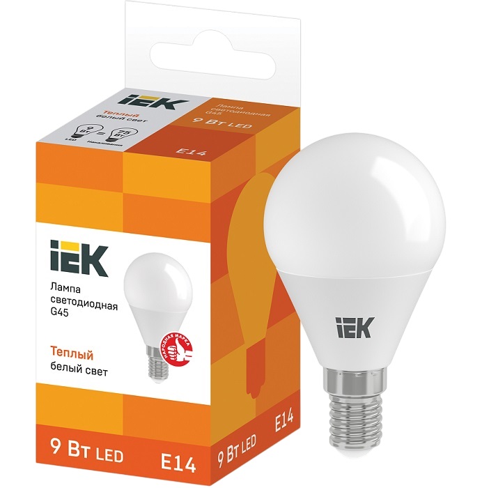 Лампа светодиодная IEK ECO G45 9W/3000К/Е14