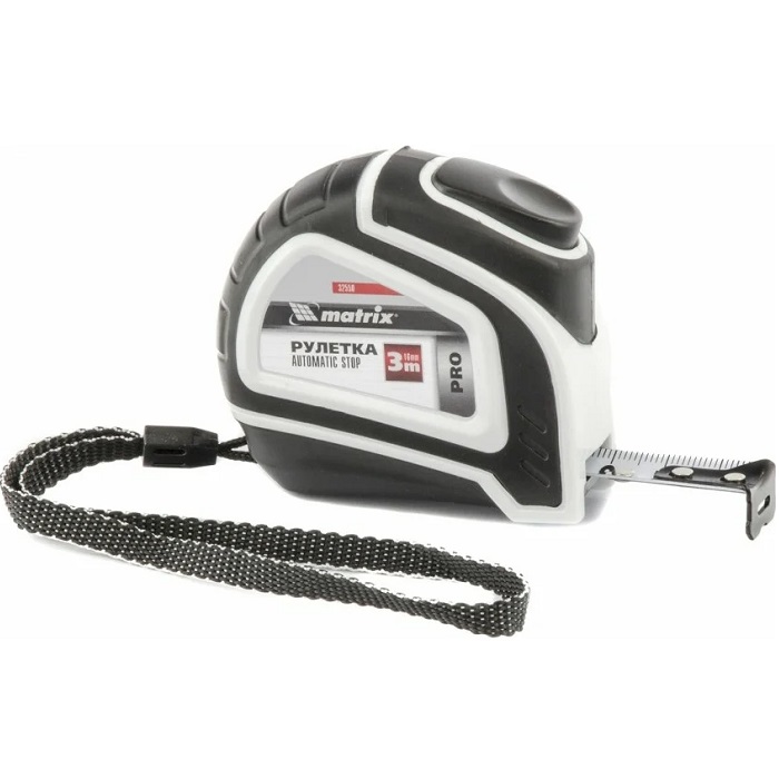 Рулетка Autostop, 3м х 16 мм MATRIX, двухкомпонентный корпус, автоматическая фиксация, PRO// 32550