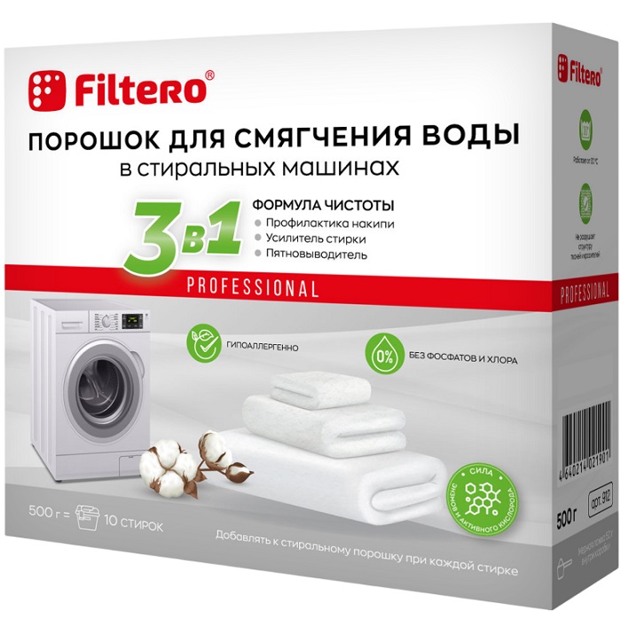 Порошок для смягчения воды FILTERO средство для СМ (Россия), 500 г, Арт.912