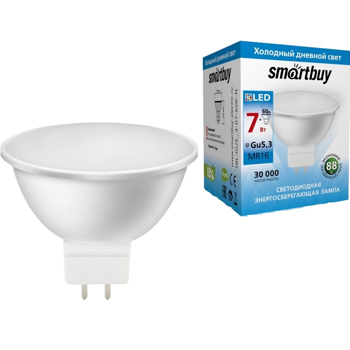 Лампа светодиодная SMARTBUY GU5.3 7W/6000K (SBL-GU5_3-07-60K-N)
