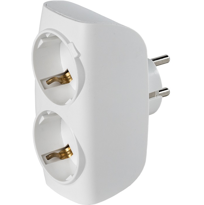 Тройник 2 гн. SMARTBUY SBE-16-A04w-2z, белый, с заземлением 16А