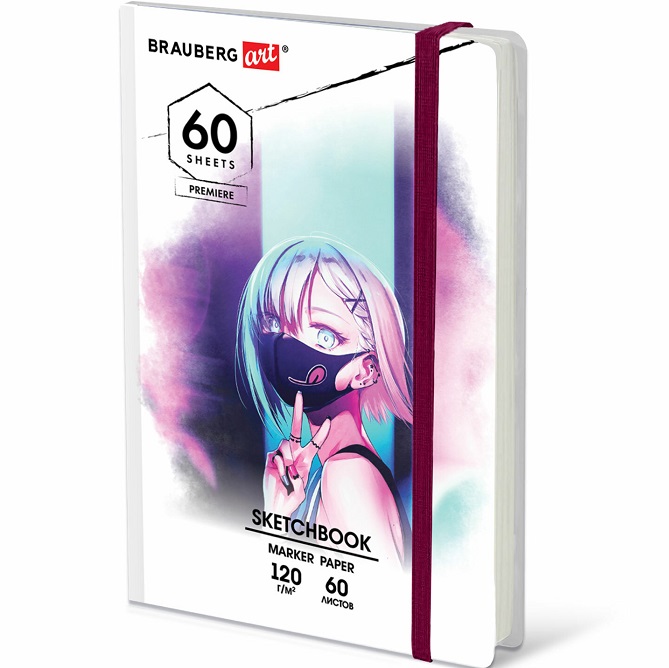 Скетчбук A5 60л BRAUBERG ART, Аниме, 115102, для маркеров 120г/м, 148х210мм, твердая обложка, резинка