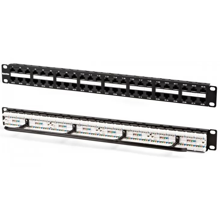 Патч-панель 19" Hyperline PPHD-19-24-8P8C-C5E-110D 0.5U 24xRJ45 кат.5e UTP