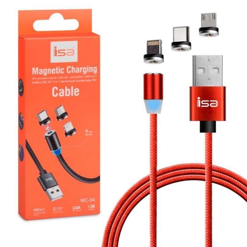 Кабель USB <--> Lightning/microUSB/Type-C  1.0м ISA MС-04 красный