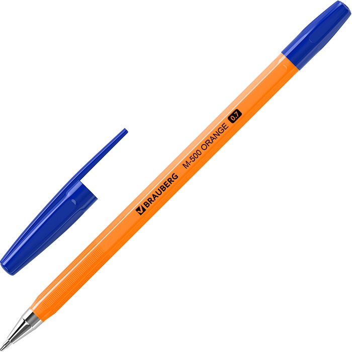 Ручка шариковая BRAUBERG "M-500 ORANGE", СИНЯЯ, корпус оранжевый 143448