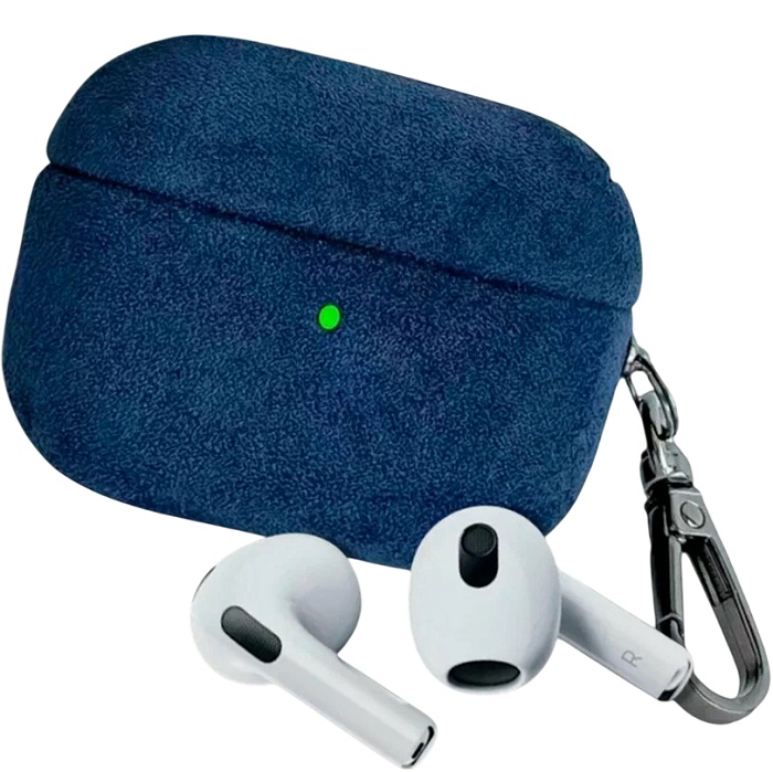 Чехол МОБИС для AirPods 4  пластик + тестиль с карабином "Велюровый" Синий