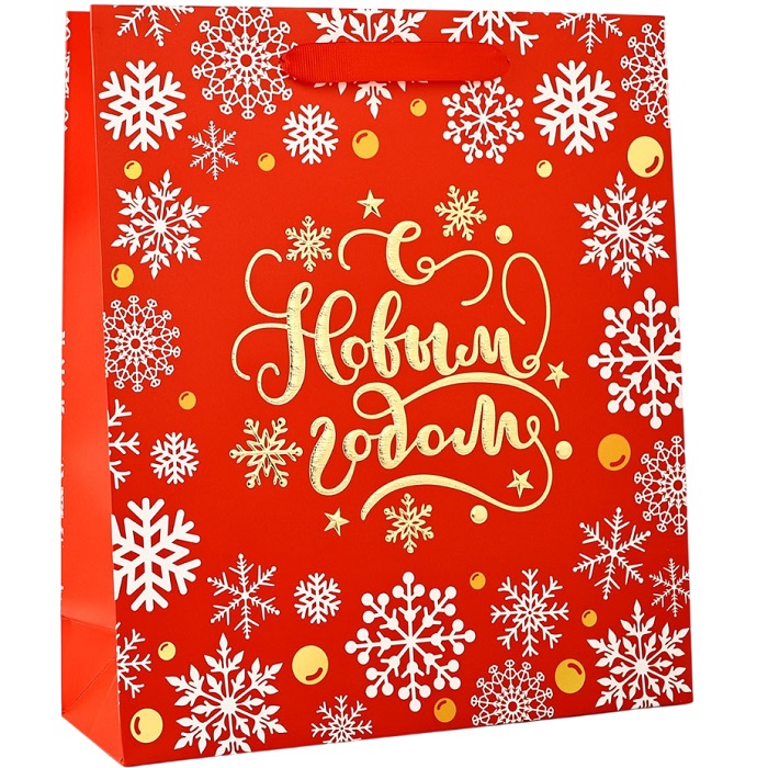 Пакет новогодний «Золотые снежинки», тиснение, M 30×26×9 см 10453763