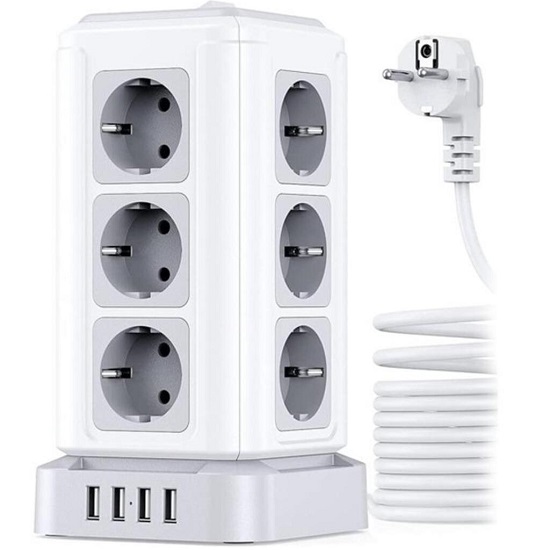 Сетевой фильтр  2.0м RITMIX RM-2124 White, 12 розеток, 4USB