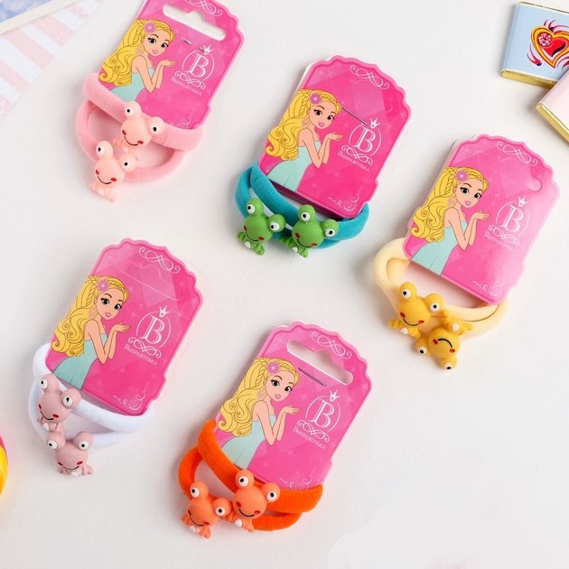 Резинка для волос "Веселые зверушки" (набор 2 шт), лягушонок, микс   4623334