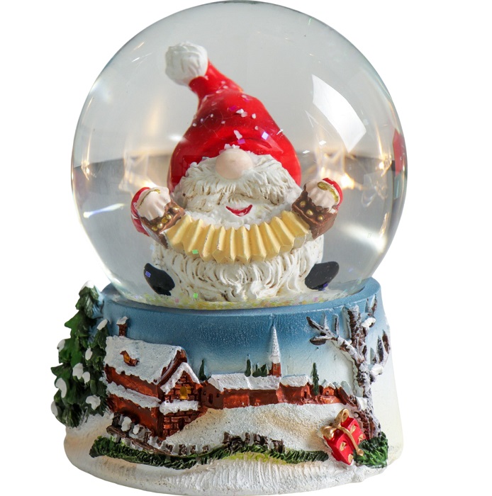 Снежный шар новогодний стеклянный «Дед Мороз - гармонист», полистоун, 7×6.7×8.8 см
