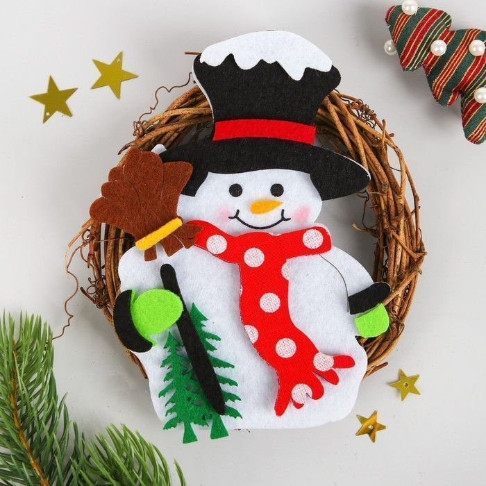 Создай ёлочное украшение «Венок - снеговик с метлой»