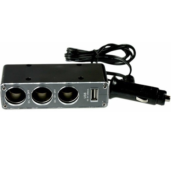 Разветвитель прикуривателя OLMIO CC-004 (3 порта + 1 порт USB 2.1A) черный