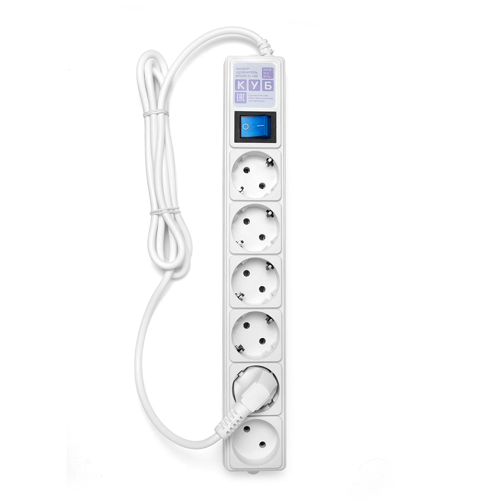 Сетевой удлинитель  1.9м POWER CUBE SPG(5+1)-16B-1,9М, 6 розеток (белый)