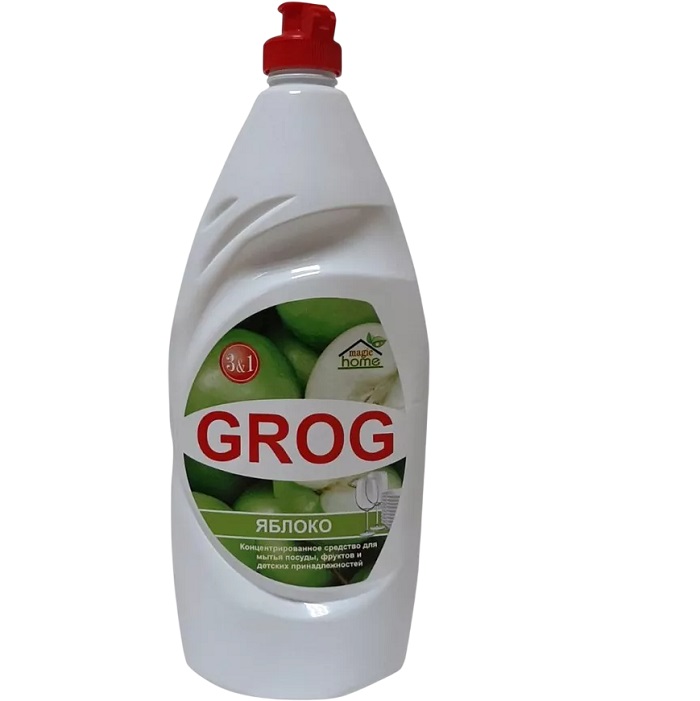 Средство для мытья посуды GROG "Яблоко" помпа 0,9л
