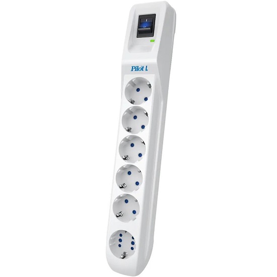 Сетевой фильтр  1.8м PILOT L GP 6 розеток (5 евро + 1GP) 1.8 м/ Surge protector Pilot L GP 6 sockets (5 Euro + 1GP) white