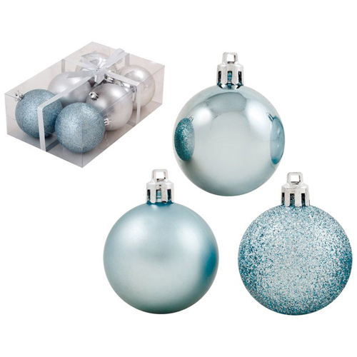 Набор шаров 8 см, 6 шт, цвет: голубой (глянец, мат., блеск) PB8-6SMB-LB арт.001472