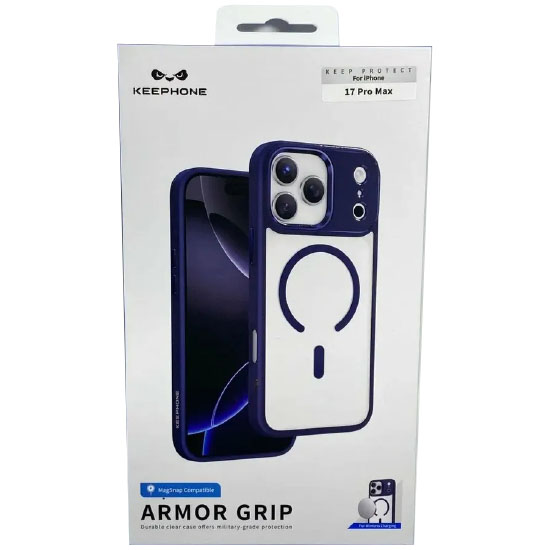 Задняя накладка KEEPHONE ARMOR GRIP MAGSEFE CLEAR CASE для iPhone 17 PRO MAX (BLUE)