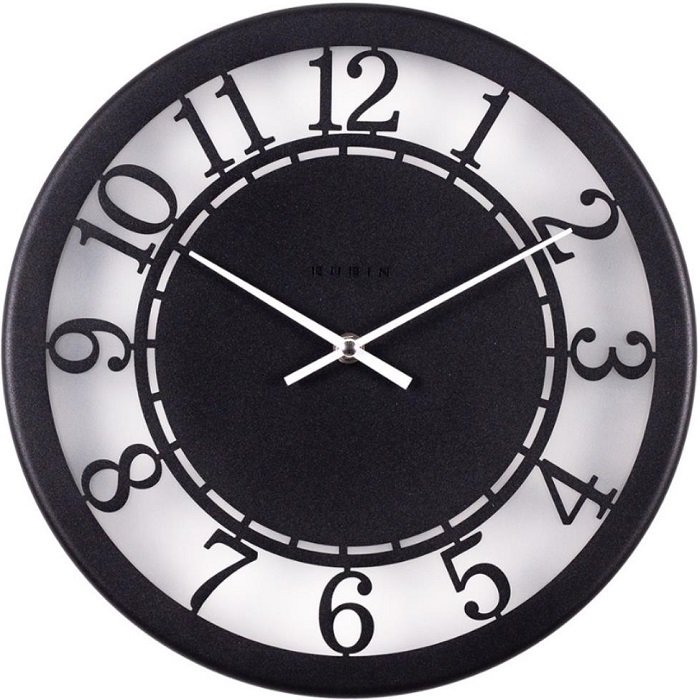 Часы настенные РУБИН "Классика, из металла+матовое стекло, d=32 см, чёрный (3203-001)