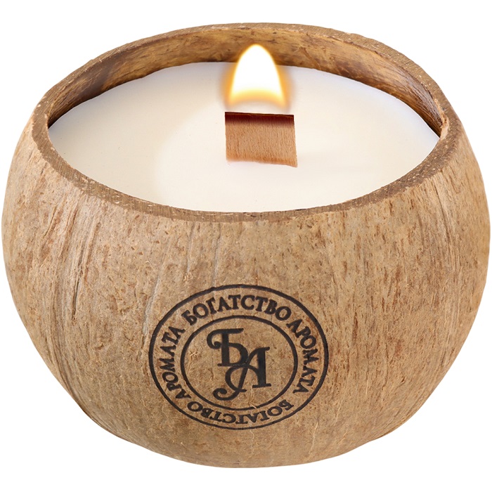 Свеча в кокосе ароматическая, вишня, соевый воск, 8х10 см, в коробке   9943312