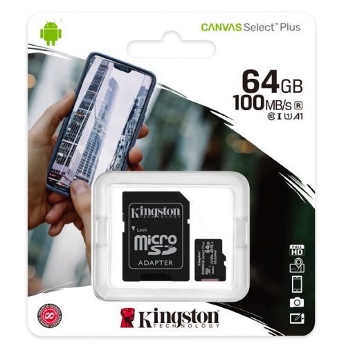 MicroSD 64Gb Kingston Class 10 Canvas Select Plus A1 + адаптер SD