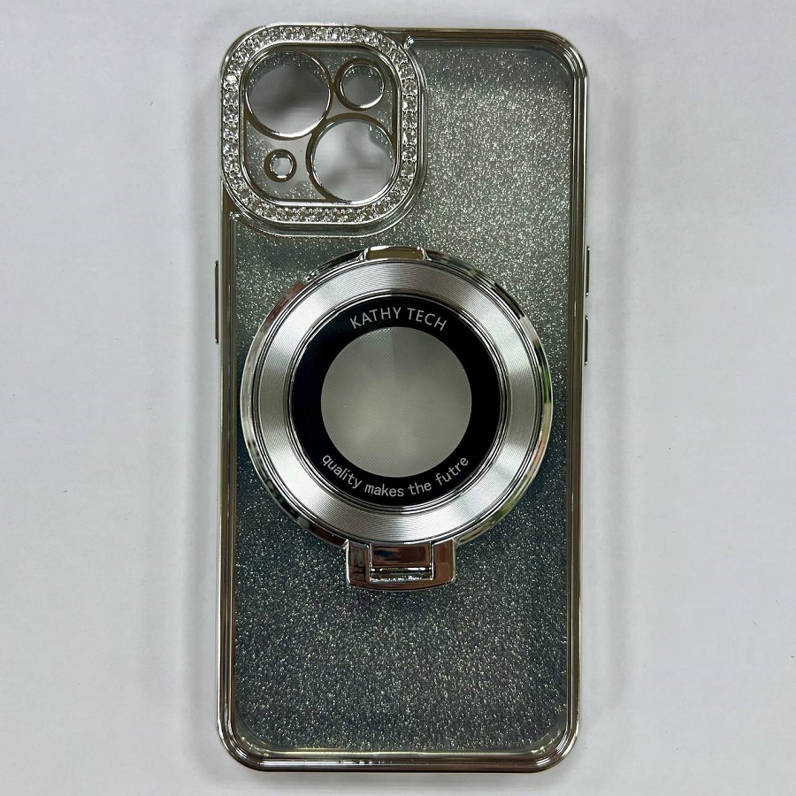 Задняя накладка NONAME  для iPhone 15  с гальваническим магнитным держателем цвет серебро