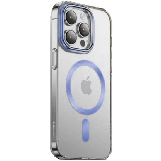 Задняя накладка KEEPHONE DAZZLE PRO MAGSAFE для iPhone 14 (синий ободок, прозрачный матовый)