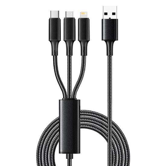 Кабель USB <--> Lightning/microUSB/Type-C 1.2м REMAX RC-199th, в оплетке, чёрный