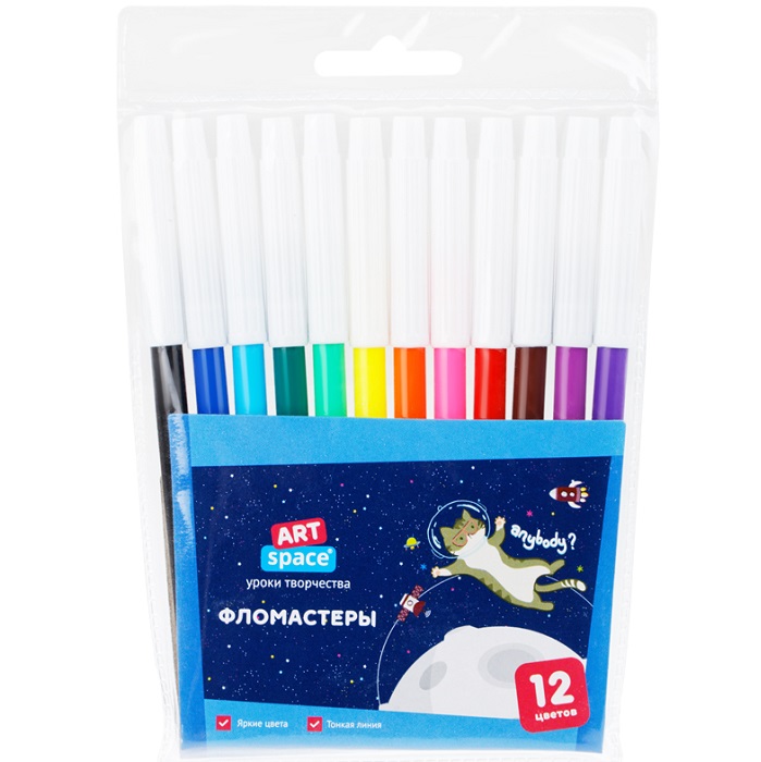Фломастеры ArtSpace "Космические приключения" 12цв., ПВХ, европодвес WCP12_26827