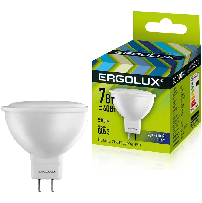 Лампа светодиодная ERGOLUX JCDR 7W/6500K/GU5.3 NEW 12881