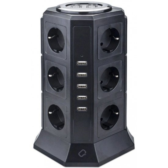 Сетевой фильтр  2.0м QUMO Power Tower Pro 12SP5U (P-0001), 12 розеток, 10A