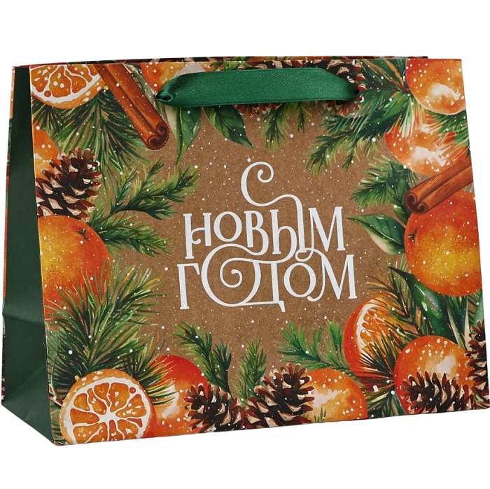 Пакет новогодний крафтовый «С Новым годом», MS 18×23×10 см