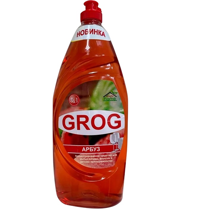 Средство для мытья посуды GROG "Арбуз", помпа 0,9л