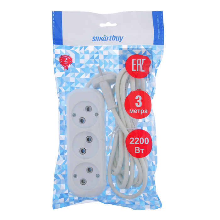 Сетевой удлинитель  3.0м SMARTBUY 3 розетки б/з ПВС 2х1,0 (SBE-10-3-03-N)