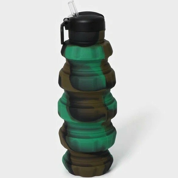 Бутылка для воды складная «Милитари», силикон, 500 мл, 7×21 см,  зелёный 9687218