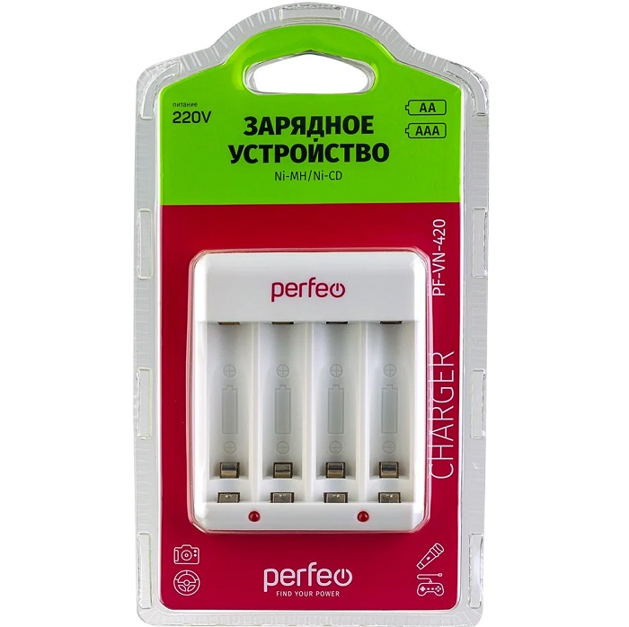Зарядное устройство PERFEO PF-VN-420 Ni-MH/CD, 220V, 4 слота, AA/AAA