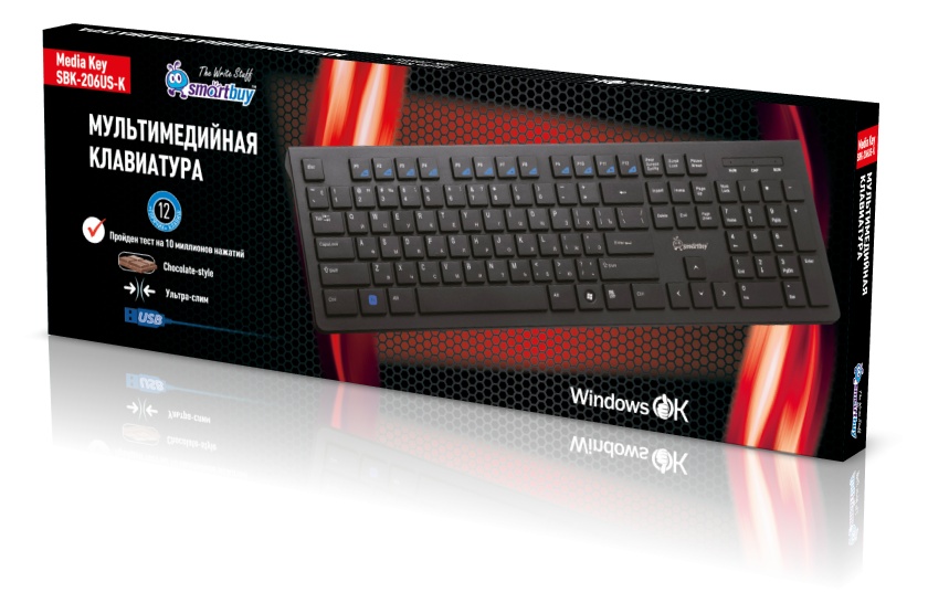Клавиатура SMARTBUY 206 USB Black (SBK-206US-K) Slim