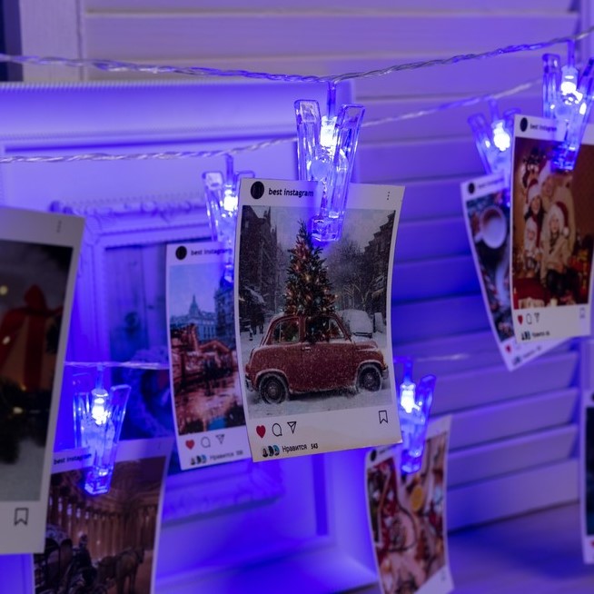 Гирлянда "Нить - с насадками" 4.5 м, «Прищепки», свечение синее, IP20