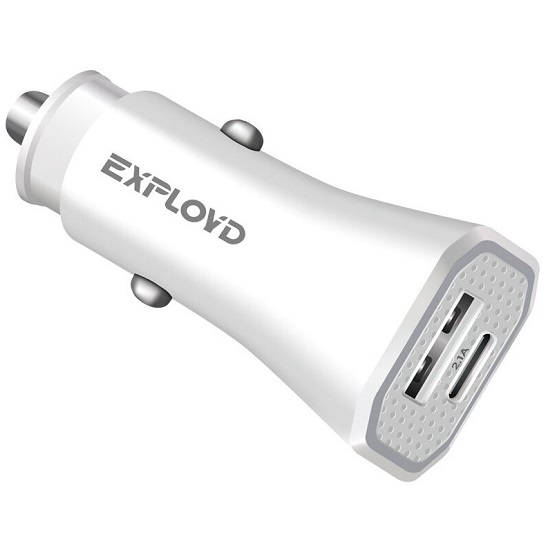 Авто ЗУ 1USB1/1Type-C 3A EXPLOYD EX-Z-1200, RAY, белый