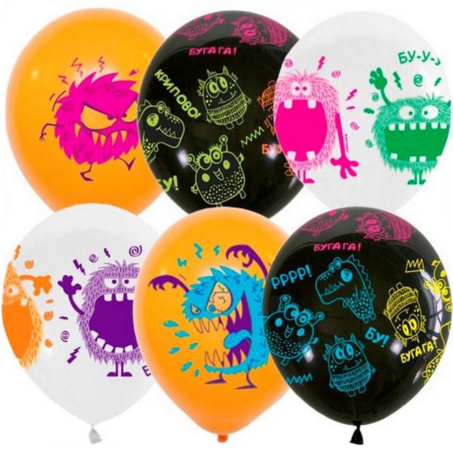Шар латексный 12" «Монстрики», набор 5 шт., МИКС