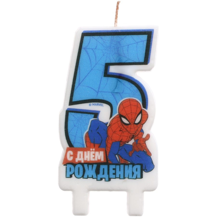 Свеча в торт цифра 5 "С Днем рождения", Человек-паук, 8,5×5 см 10353994
