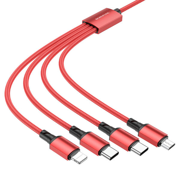 Кабель USB <--> 2*Lightning/Type-C/microUSB  1.0м BOROFONE BX72, красный