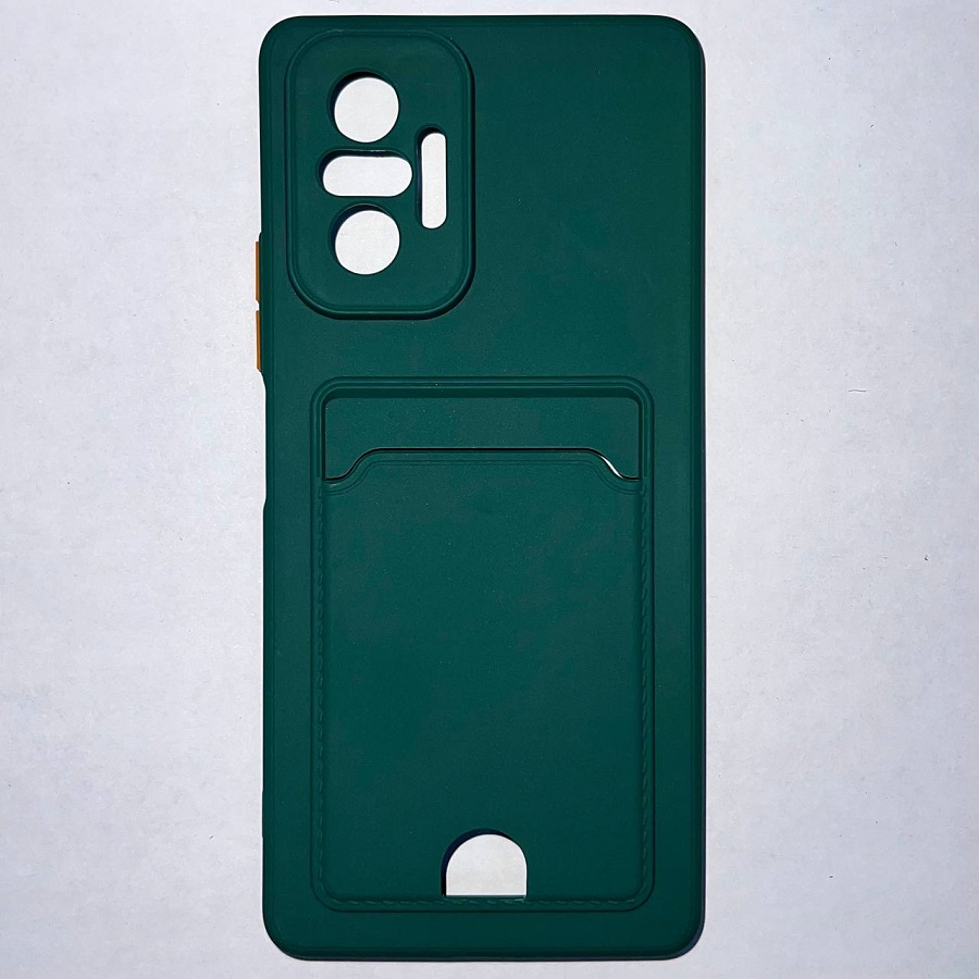 Силиконовый чехол BUTTON для Xiaomi Redmi NOTE 10 PRO темно-зеленый с карманом для пластиковых карт