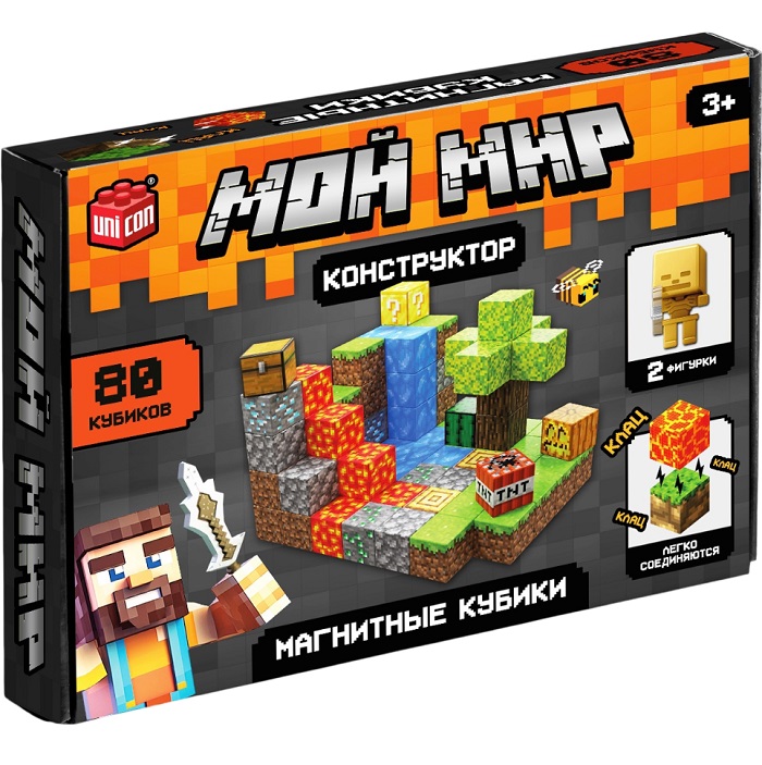 Конструктор UNICON «Магнитные кубики. Мой мир», 2 фигурки, 80 деталей