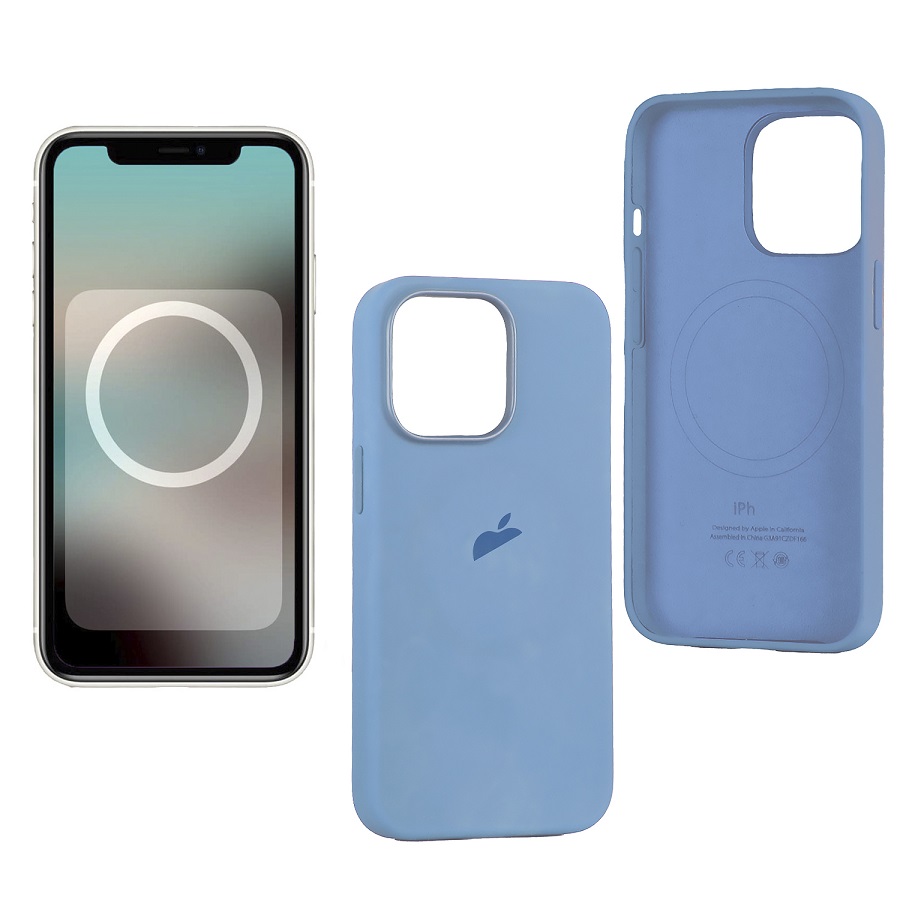 Силиконовый чехол SILICONE CASE для iPhone 13 Pro Max Blue Fog (MagSafe + анимация NFC) c LOGO