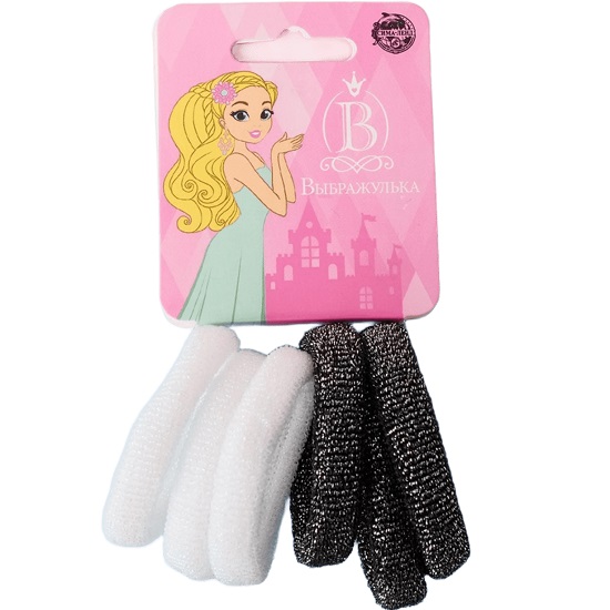 Резинка для волос "Махрушка" (набор 6 шт) мерцание, 4 см, чёрно-белый   5365491